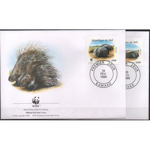 Mali Timbres Animaux : Les Porcs Épics 1998 4 Fdc