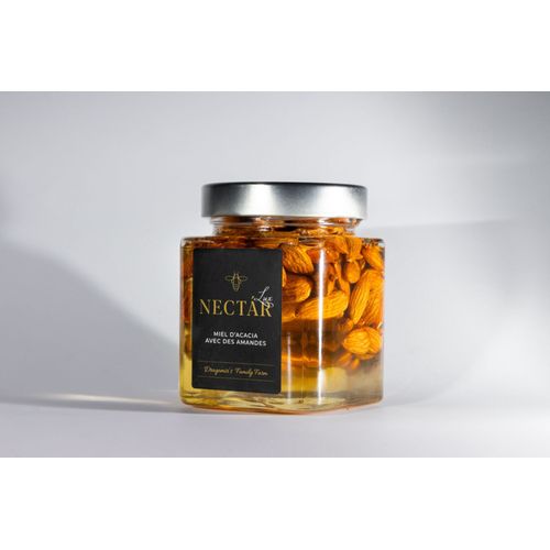 Miel D'acacia Aux Amandes 100% Naturel. Trésor Naturel En Bocal De 400g. Nectar Lux
