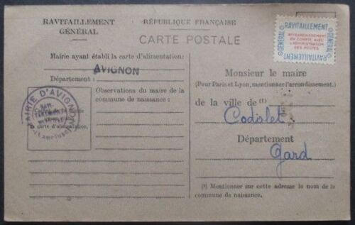 France Service N°15a Sur Carte De Ravitaillement De Avignon (Vaucluse) Pour Codolet (Gard)