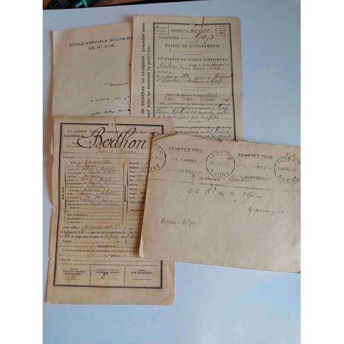 Lot De 4 Documents Sur L'armée : Lettre Franchise Militaire 1940, École St Cyr , Gendarmerie Classe 1886,...