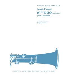 Joseph Pranzer : 6eme Duo Concertant Clarinette . Collection Lancelot