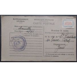 France Service N°15a Sur Carte De Ravitaillement De Marseille (13) Pour St Gervais (Gard)