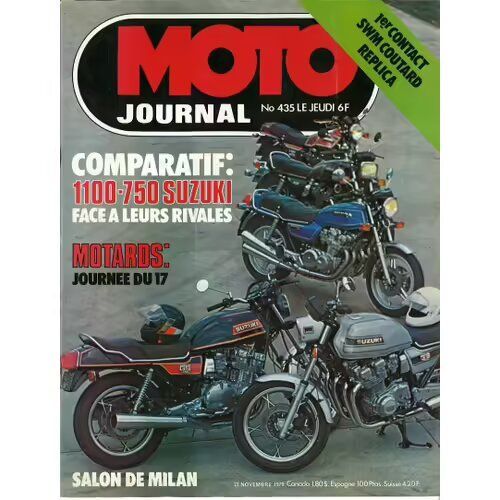 Moto Journal 435 De 1979 Salon Milan,Suzuki Gsx 1100,Suzuki 750 Gsx,Bertin,Gnome Et Rhone 100 Et 125,Formules De Promotion,Ancilotti Cross,Baja 1000,Swm 320 Coutard Replica