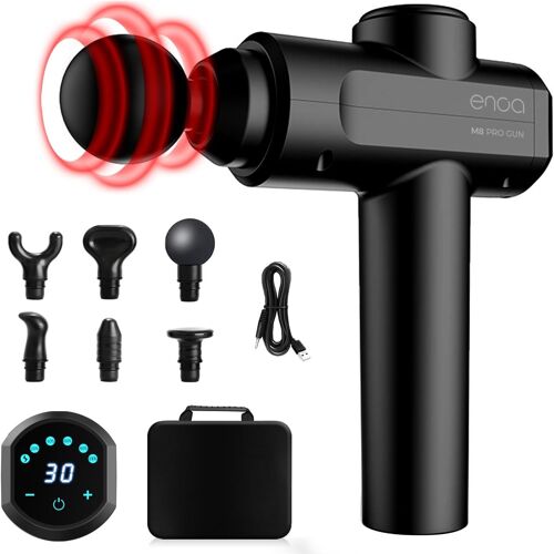 M8 Pro ¿ Pistolet De Massage Musculaire, Puissant & Silencieux, 30 Vitesses, 6 Têtes, Écran Lcd, Usb-C, Sac De Voyage Inclus
