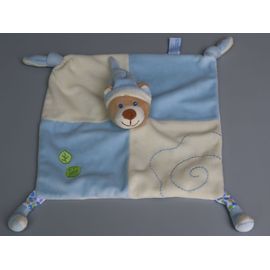 Doudou Ours Plat Bleu Crème Feuilles Gipsy