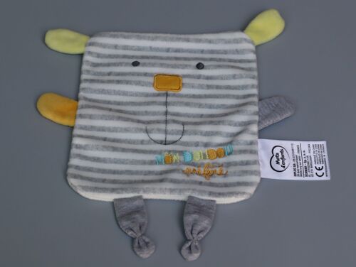 Doudou Chien Plat Gris Jaune Mots D'enfants