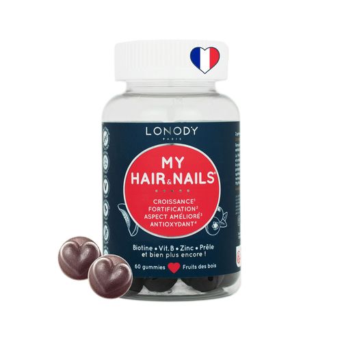 Lonody - Complement Alimentaire Cheveux, Gummies Pousse Cheveux Très Rapide, Croissance Fortifiant Ongles - Biotine Gummies Sans Sucre France My Hair & Nails - Vitamines B8 B6 Zinc Selenium - 1 Mois 