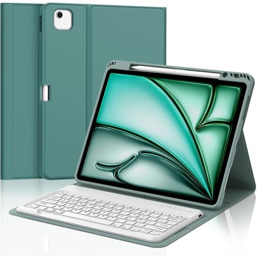 Clavier Pour Ipad Air 13 Pouces M3/M2 2025/2024, Azerty Français Clavier Magnétique Détachable Bluetooth Pour Ipad Air 13"" M2/M3 2024/2025, Vert Foncé