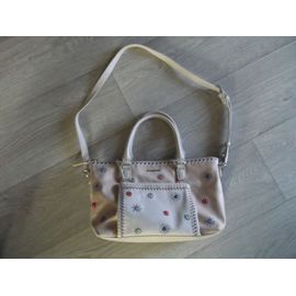 Sac DESIGUAL main ou bandoulière simili cuir marron, beige décos multicolore