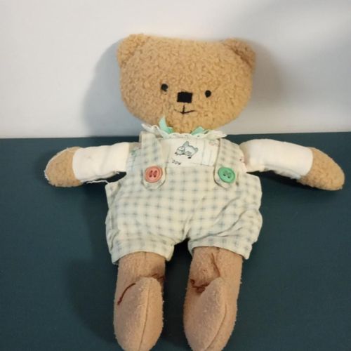 Doudou Ours Marron Salopette A Carreaux Eden