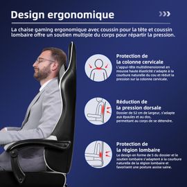 Fauteuil Gaming Ergonomique, Fauteuil Gamer, Chaise De Bureau, Chaise De Gaming, Gaming Chair Avec Dossier Réglable À 170°, Siege Gaming, Cuir Blanc