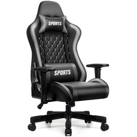 Fauteuil Gaming Ergonomique, Fauteuil Gamer, Chaise De Bureau, Chaise De Gaming, Gaming Chair Avec Dossier Réglable À 170°, Siege Gaming, Cuir Gris