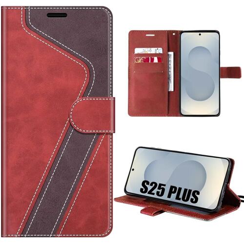 Coque Pour Samsung Galaxy S25 Plus (S25+) Protection Anti-Rayures Effet Cuir Bicolore Rouge - E.F.Connection