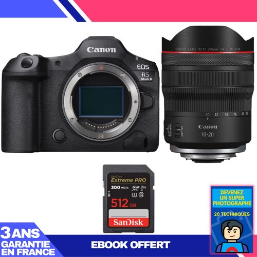 Boitier Canon EOS R5 Mark II + RF 10-20mm f/4 L IS STM + 1 SanDisk 512GB Extreme PRO UHS-II SDXC 300 MB/s + Ebook 'Devenez Un Super Photographe'
