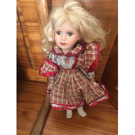 Poupée Porcelaine Yeux Bleus Robe Folklorique 25 Cm