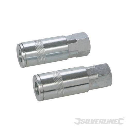 2 coupleurs rapides pour tuyau air comprimé, 1/4" BSP (6,35 mm) - SILVERLINE