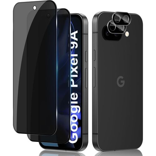 CAUC-pour Google Pixel 9a Anti-Espion Verre Trempé, 2+2 Pièces Anti-Spy Protection écran + Caméra Lentille Protecteur Film (Noir), 9H Anti-Rayures Sans Bulles Privacy Protecteurs d'écran