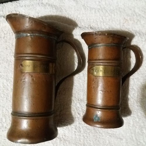 Mesures Litre Et Demi-Litre En Cuivre Étamé