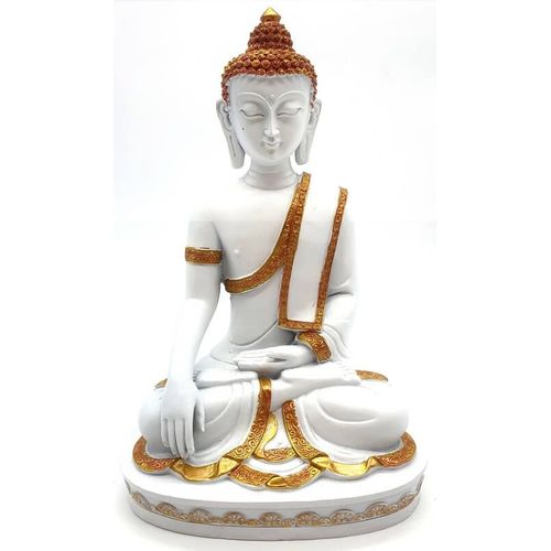 Statue Résine Bouddha Méditation Blanc / Or 28 cm