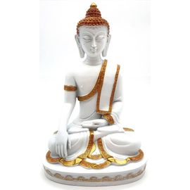 Statue Résine Bouddha Méditation Blanc / Or 28 cm
