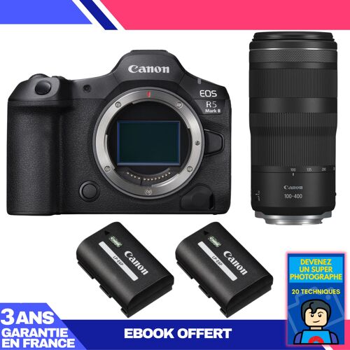 Boitier Canon EOS R5 Mark II + RF 100-400mm f/5.6-8 IS USM + 2 Canon LP-E6P + Ebook 'Devenez Un Super Photographe'