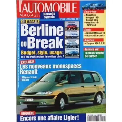 L'Automobile 598 De 1996 Maserati Barchetta Stradale,Megane 1.9dt Rt,Peugeot 106 1.1 Symbio,Clio 1.2rn,Peugeot 406 1.6 Sl,Opel Corsa D City,Polo D,De La Chapelle Roadster,Opel Maxx,Lancia Kappa,Chrysl