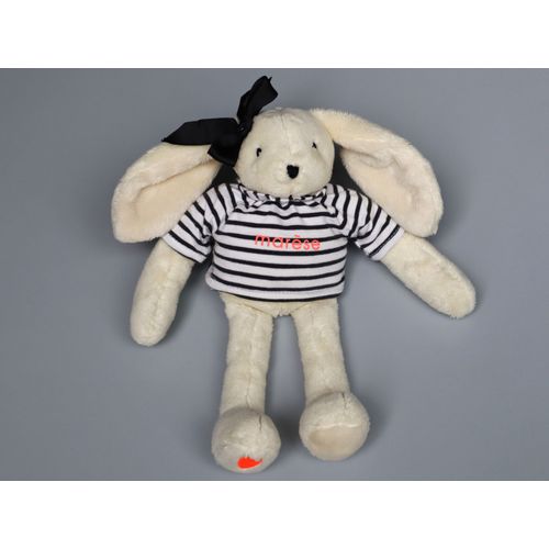 Doudou Lapin Blanc Tee Shirt Rayé Bleu Noeud Orange Marèse