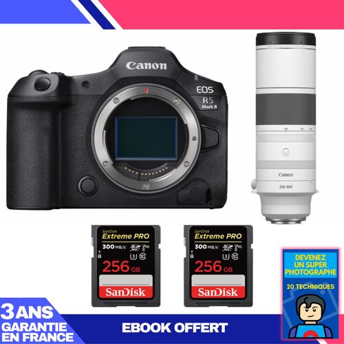 Boitier Canon EOS R5 Mark II + RF 200-800mm f/6.3-9 IS USM + 2 SanDisk 256GB Extreme PRO UHS-II SDXC 300 MB/s + Ebook 'Devenez Un Super Photographe'