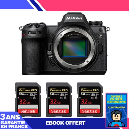 Boitier Nikon Z6 III + 3 SanDisk 32GB Extreme PRO UHS-II SDXC 300 MB/s + Ebook 'Devenez Un Super Photographe'