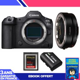 Boitier Canon EOS R5 Mark II + EF-EOS R + 1 SanDisk 512GB Extreme PRO CFexpress Type B + 1 Canon LP-E6P + Ebook 'Devenez Un Super Photographe'