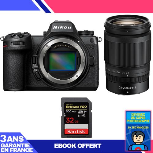Boitier Nikon Z6 III + Z 24-200mm f/4-6.3 VR + 1 SanDisk 32GB Extreme PRO UHS-II SDXC 300 MB/s + Ebook 'Devenez Un Super Photographe'
