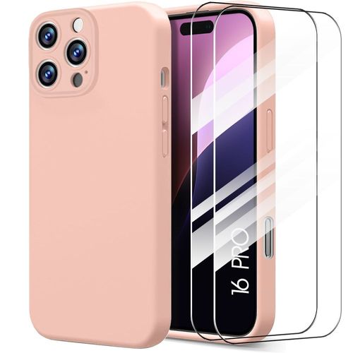 Coque Silicone + 2 Verres Trempés Pour Iphone 16 Pro - Protection Ultra Slim Souple Rose - E.F.Connection