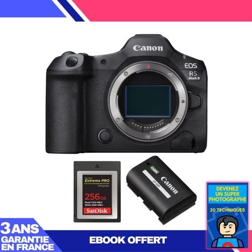 Boitier Canon EOS R5 Mark II + 1 SanDisk 256GB Extreme PRO CFexpress Type B + 1 Canon LP-E6P + Ebook 'Devenez Un Super Photographe'