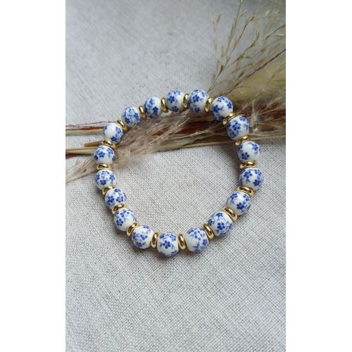 Bracelet Céramique Et Perles Intercalaires Plaqué Or