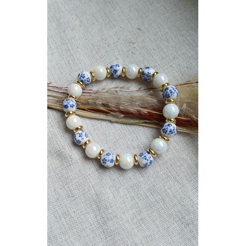 Bracelet Céramique Et Perles Intercalaires Plaqué Or