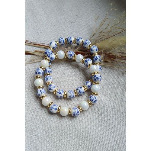 Bracelet Duo En Céramique Et Perles Intercalaires Plaqué Or