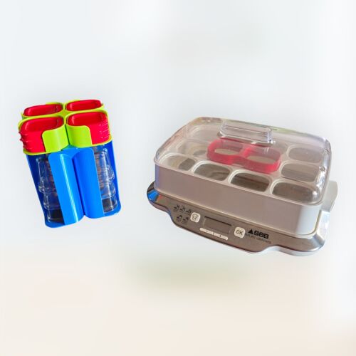 Rangement Bleu et Vert Pomme pour 12 Pots et 12 couvercles pour yaourtière multidélices