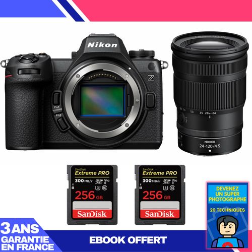 Boitier Nikon Z6 III + Z 24-120mm f/4 S + 2 SanDisk 256GB Extreme PRO UHS-II SDXC 300 MB/s + Ebook 'Devenez Un Super Photographe'