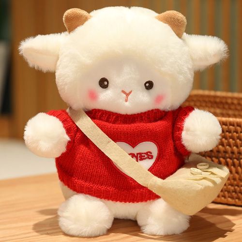 Petit mouton en peluche, mignon pull, poupée mouton, poupée de dessin animé, marionnette, oreiller de couchage, cadeau pour fille et enfant Coeur rouge - 33 cm (0,30