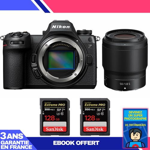 Boitier Nikon Z6 III + Z 50mm f/1.8 S + 2 SanDisk 128GB Extreme PRO UHS-II SDXC 300 MB/s + Ebook 'Devenez Un Super Photographe'