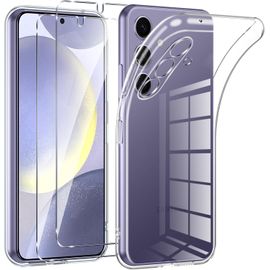Coque Pour Samsung Galaxy S24 5G Avec 2 Pièces Protection Écran En Verre Trempé,Ultra Transparente Silicone En Gel Tpu Souple Pour Samsung S24 Couqe,Antichoc Anti-Jaune Etui Bumper