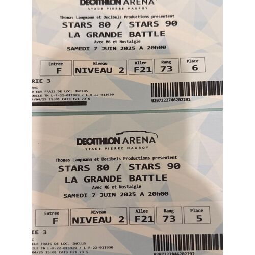 2 Places De Concert Star 80 / Star 90 La Grande Battle Le Samedi 7 Juin 2025 À 20h00 Arena De Lille 