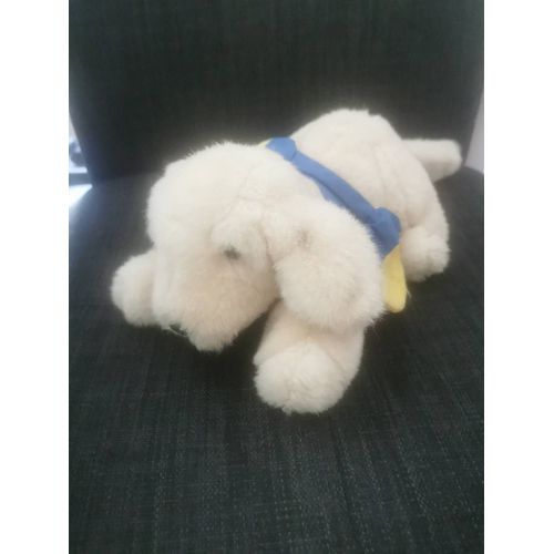 Doudou Peluche Chien Labrador Écru Sable Couché Handi'chien Sac Dorsal Jaune Bleu Téléthon Jacadi Cmp