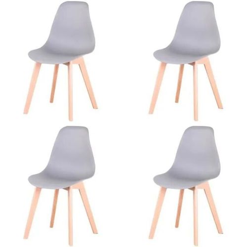 Lot De 4 Chaises Scandinave - Gris - Pieds En Hêtre