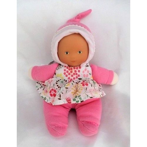 Poupée Doudou Chiffon Rose Robe Fleur Visage Dur Grelot Corolle