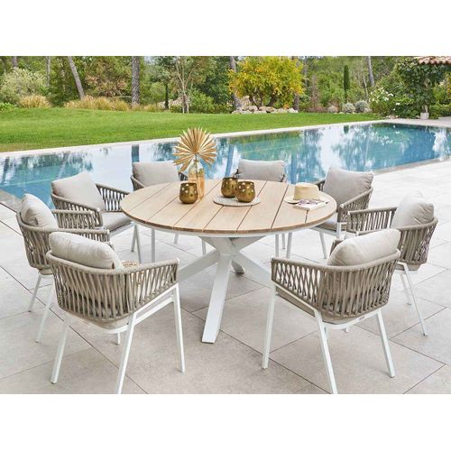 Table De Jardin Ronde Alu/Acacia Oriengo Blanc - 8 Places - Hespéride