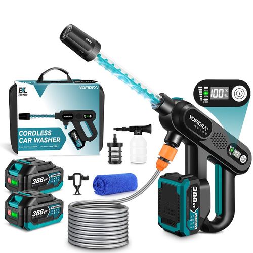 Nettoyeur haute pression électrique 5 en 1, pression 150 bars, écran de réglage LED, avec flexible 5m, nettoyeur haute pression portable de haute qualité avec 2 Batterie