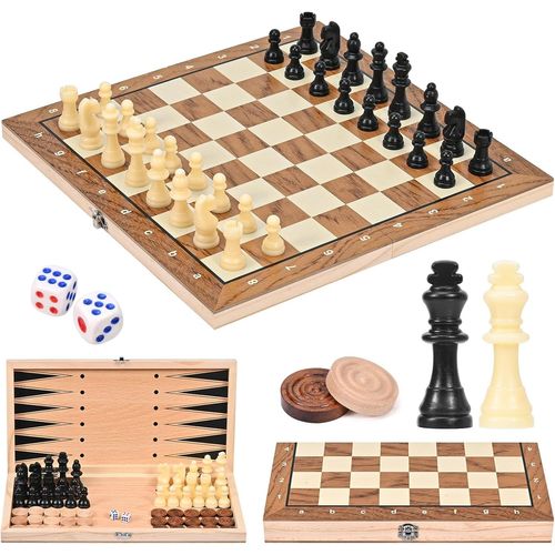 Eryi-Jeu D'échecs, Jeu D'échecs En Bois 3 En 1, Jeu D'échecs De Voyage Portable Pliable, Jeu Echec,Adapté Au Jeu De Société De Voyage En Famille, 29 X 29 Cm