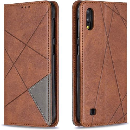 Kal-Coque Pour Samsung Galaxy A10 / M10, Housse Portefeuille En Cuir Etui De Protection Avec Slim Tpu Silicone Bumper Magnétique Flip Case, Porte Cartes Avec Fonction Support Cover (Brun)