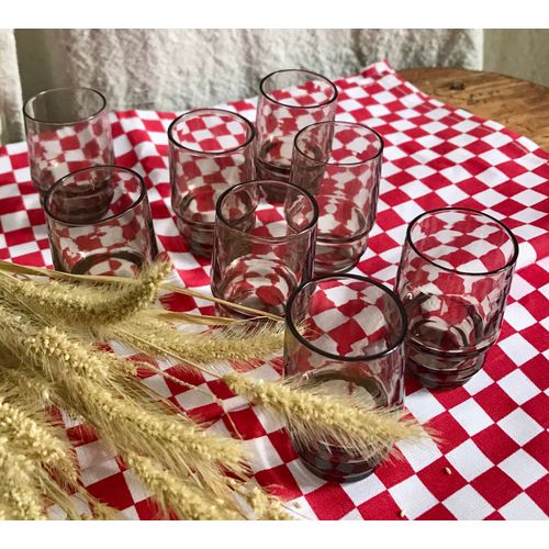 Lot 8 Verres Fumés Vintage Tout Petit Modèle